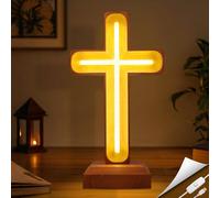 Lámpara de cruz de madera hecha a mano, luz cálida USB para mesita de noche