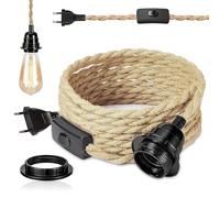 Lámpara de cuerda de cáñamo cable 4,5 m, enchufe E27 interruptor con cable bombilla, para DIY lámpara creativa luz colgante industrial casa dormitorio bar