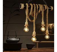 Lámpara de cuerda de cáñamo colgante Luz de techo hierro industrial retro E27 Vintage Loft Lámpara de techo Araña Rústico Cáñamo Cuerda Candelabro de hierro Colgante redondo Luz colgante de jaula