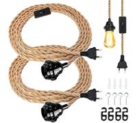 Lámpara De Cuerda De Cáñamo, Juego De 2 Lámparas Colgantes De Cuerda De Cáñamo, Cable De Lámpara, Lámpara Colgante 4,5 M, E27 Lámpara Colgante Enchufable Para Lámpara Vintage Para Industria, Bar