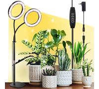 Lámpara de cultivo de espectro completo, 2 cabezas 360° flexible con brazo ajustable, altura ajustable de 30 a 63 cm, luces para plantas con timers automático de 3/9/12H, perfecta para plantas