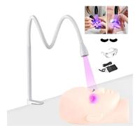 Lámpara de curado de pegamento UV para extensión de pestañas, lámpara de pestañas LED con interruptor de pie, cuello de cisne flexible de 5 W, lámpara de abrazadera de mesa,White