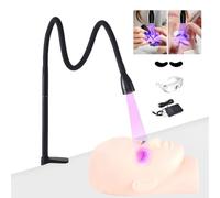 Lámpara de curado de pegamento UV para extensión de pestañas, lámpara de pestañas LED con interruptor de pie, cuello de cisne flexible de 5 W, lámpara de abrazadera de mesa,Black