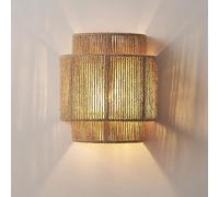 Lámpara de Dormitorio Rústica de Pared Luminaria Boho con Cuerda de Cáñamo Sombra de Cama de Granja de Ratán Apliques de Pared para Baño Sala de Niños Pase Pasillo, Bohemia Vintage Luminaria, E27, J