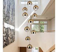 Lámpara de escalera moderna 10 bolas de cristal personalidad creativa lámpara de sala de estar minimalista larga luz colgante, 40 * 200 cm (Color : Oro)