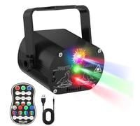 Lámpara de escenario, 60 efectos luminosos Luz Disco con Estroboscopio y mando a distancia, Bola Disco Gran Ángulo Control de Música, Varios Efectos RGBW Luz Noche USB Halloween, Fiesta, Navidad-Black