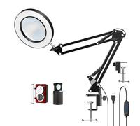 Lámpara de escritorio con lupa LED de 10 aumentos con abrazadera, lupa manos libres con 72 luces LED, 3 modos de color regulables, incluye dos lupas de joyería de 30 x 45 aumentos para trabajos