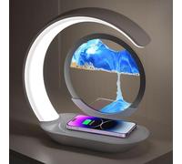 Lámpara de escritorio de arte de arena en movimiento con cargador inalámbrico, luz nocturna del paisaje de arena de Lumaflow, diseño de reloj de arena giratoria de 360 °, estación de carga rápida