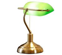 Lámpara de escritorio de banquero vintage, lámpara de mesa de vidrio verde con interruptor de cadena de extracción y base de latón, luz de mesa para la oficina de estudio junto a la cama green-B