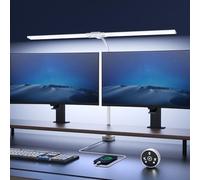 Lampara de Escritorio de LED 24W con Control Remoto - 1500LM 80CM Flexo LED Escritorio con Pinza Luz Leer Puerto de carga USB para Estudiar, Oficina, Blanco