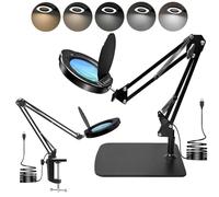 Lámpara de escritorio de lupa de 15X con abrazadera y base, lente de cristal real, 84 LED, 5 modos de color regulables, lupa de lámpara LED con cubierta antipolvo y paño limpio, regalo ideal para