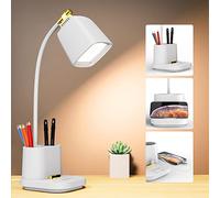 Lámpara de Escritorio, Flexo LED Escritorio con Puerto de Carga USB, Portalápices y 3 Modos de Luz, Lampara LED Escritorio Regulable Lampara Escritorio Rotación de 360 °para Estudiar, Trabajar
