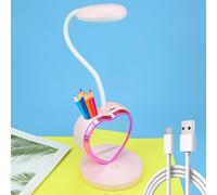 Lámpara de escritorio infantil para niñas, lámpara de mesa LED regulable con soporte para bolígrafo y ventilador, respetuosa con los ojos, lámpara de lectura con sensor táctil, lámpara de noche USB