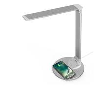 Lámpara de escritorio LED articulada con cargador de inducción, luminaria arquitecta, variador de luz blanca cálida o fría, puerto USB-A - gris claro