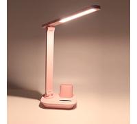 Lámpara de Escritorio LED con Base Organizadora, Luz de Escritorio Regulable, 3 Modos de Color, Brillo Ajustable, Lámpara de Mesa Moderna, Lámpara de Lectura para el Cuidado de (Rosa)