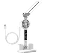 Lámpara de escritorio LED con ventilador, lámpara de mesa con enchufe con soporte para bolígrafo, luz de lectura con 3 niveles de brillo para uso en exteriores, mejora de dormitorio