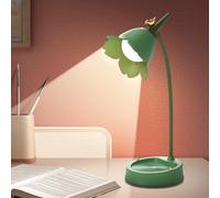 Lámpara de escritorio LED de flores inalámbrica, lámpara de escritorio para niños, 3 modos de color, luz de mesa regulable, control táctil, lectura USB, pantalla inalámbrica para leer, aprender, verde