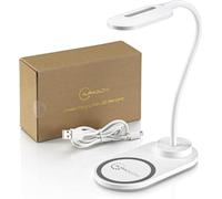 Lámpara de escritorio LED flexible de cuello Auraglow con 3 modos de color y cargador rápido Qi inalámbrico de 10W para teléfono inteligente - Blanco - 1 paquete