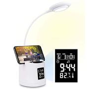 Lámpara de escritorio LED, Morwealth lámpara de mesa Lámpara de noche regulable USB recargable 3 niveles de brillo Lámpara de táctil con despertador para trabajo, oficina, lectura, estudio
