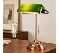 Lámpara de escritorio para banqueros, pantalla de cristal verde, lámpara de escritorio vintage con interruptor de cadena, lámparas de mesa retro para la oficina en casa, la biblioteca o el piano.