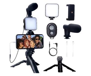 Lámpara de escritorio Purpose con trípode flexible, aro de luz LED + micrófono, compatible con cámaras DSLR, transmisiones en directo y reuniones.