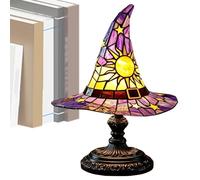Lámpara de Escritorio Sombrero de Brûja Decoración de Halloween - Místico Vidrio Catedral Estilo, Compacto Ligero Luces Noche, Šeguro Voltaje Bajo Ambiente Iluminación, Acento Interior para Fiësta