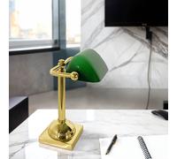 Lámpara De Escritorio Verde De Latón H: 25 Cm Pequeña Ajustable E14 Maciza