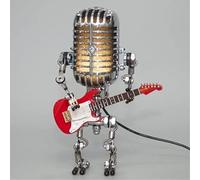 Lámpara de escritorio vintage para robot de micrófono,Lámpara de robot de guitarra vintage, lámpara de robot de micrófono con mini guitarra, lámpara con regulador táctil vintage, lámpara con regulador