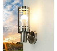 Lámpara de exterior acero inoxidable, aplique de exterior E27, A:11 cm, IP44, resistente a la intemperie, jardín, terraza, balcón, lámpara de patio de exterior, uplight, lámpara de pared de exterior