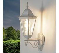 Lámpara de exterior con detector de movimiento, aluminio y cristal, blanco y dorado, IP44, balcón, jardín, T:28,5, E27, farol, lámpara de pared retro, exterior, patio, BRISTOL