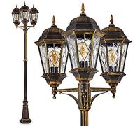 Lámpara de exterior Hongkong, 3 brazos, candelabro marrón dorado, E27, iluminación de jardín, aluminio fundido con cristal, farol de exterior, luz de sendero de jardín, altura 220 cm, sin bombilla(s)