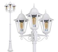 Lámpara de exterior Hongkong, candelabro de aspecto antiguo, aluminio fundido en blanco con cristales, luz de camino de 3 brazos, regulable en altura, lámpara de jardín retro, E27, IP44, sin bombillas