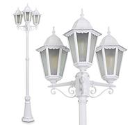 Lámpara de exterior Hongkong Frost, candelabro, aspecto antiguo, aluminio fundido en blanco, cristales, luz de camino, 3 brazos, regulable en altura, lámpara de jardín retro, E27, IP44, sin bombillas