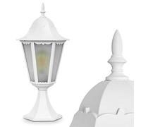 Lámpara de exterior Hongkong Frost, lámpara con base de aspecto antiguo, aluminio fundido en blanco con cristales esmerilados, luz de camino 49 cm, lámpara de jardín retro, E27, IP44, sin bombilla(s)