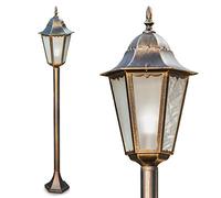 Lámpara de exterior Hongkong Frost, lámpara de pie de aspecto antiguo, aluminio fundido en marrón/oro con cristales, lámpara de camino 122 cm, lámpara de jardín retro, E27, IP44, sin bombilla