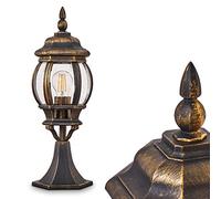 Lámpara de exterior Lentua, lámpara de pie en aspecto antiguo, aluminio fundido en marrón/oro con discos de plástico, luz de camino 50 cm, lámpara de jardín vintage,casquillo E27,IP44, sin bombilla(s)