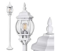Lámpara de exterior Lentua, luz de camino en aspecto antiguo, aluminio fundido en blanco con discos de plástico, lámpara de pie de 120 cm, lámpara de jardín vintage,casquillo E27,IP44,sin bombilla(s)