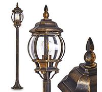 Lámpara de exterior Lentua, luz de camino en aspecto antiguo, aluminio fundido en marrón/oro con discos de plástico,lámpara de pie 120 cm, lámpara de jardín vintage, casquillo E27,IP44,sin bombilla(s)