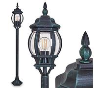 Lámpara de exterior Lentua,luz de camino en aspecto antiguo,aluminio fundido en negro/verde con discos de plástico,lámpara de pie de 120 cm,lámpara de jardín vintage,casquillo E27,IP44,sin bombilla(s)