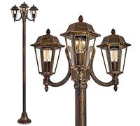 Lámpara de exterior NATAL, candelabro de estilo antiguo, fundición de aluminio en negro/dorado con cristales, lámpara de 3 brazos 210 cm, lámpara de jardín retro/vintage, E27, IP44, sin bombilla/s