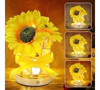 Lámpara de girasol, regalo para mujer, regalo de cumpleaños para mamá, lámpara pequeña regulable de 3 colores, recargable por USB, para sala de estar, dormitorio, decoración del hogar (girasol)