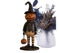 Lámpara de Halloween Decoración De Resina Retro Con LED Y Linterna De Mano | Figura luminosa para casa encantada pasillo chimenea mesa baja estante mesita de noche decoración