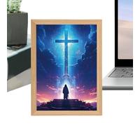 Lámpara de iglesia, luz LED 4D con marco de Cristo, arte de pared cristiano, pintura religiosa, decoración del hogar para hombres, mujeres y cumpleaños