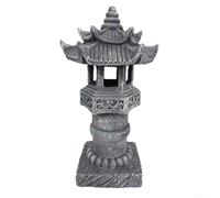 Lámpara de jardín con diseño de pagoda alimentada por energía solar, acabado de piedra de resina, IP44 impermeable, sensor de luz automático para iluminación nocturna en espacios exteriores