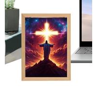 Lámpara de Jesús | Marco de luz LED 4D, arte de pared decorativo cristiano religioso para decoración del hogar para sala de estar, dormitorio y Navidad