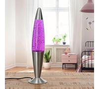 Lámpara de lava púrpura con purpurina, lámpara de purpurina plateada, retro, salón, decorativa, H:42 cm, G9, bombilla incluida, excitante, purpurina, lámpara de mesa JENNY