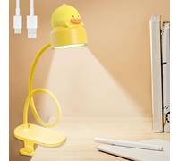 Lámpara de lectura 2 en 1 pequeña de pato amarillo, batería recargable por USB, lámpara de pinza con 3 modos de luminosidad, antiluz azul, 360°, flexible, lámpara de lectura LED para niños para