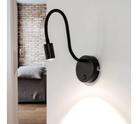 Lámpara De Lectura LED Negra Flexible Con Interruptor Para Dormitorio Cama