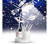 Lámpara de escritorio para niños, lámpara de lectura LED, lámpara de noche con portalápices y proyección, lámpara de escritorio LED, protección ocular, recargable, regulable, lámpara de escritorio