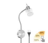 ledscom.de Lámpara de lectura MIRAS Enchufe con interruptor de cuello de cisne + lámpara LED GU10 blanco cálido Regulación en 3 pasos: máx. 500lm